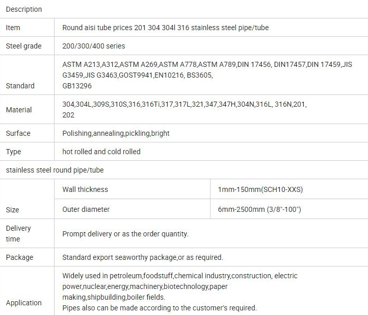 Stainless/Seamless/Galvanized/Spiral/Welded/Copper/Oil/Casing/Alloy/Square/Round/Aluminum/Precision/Black/API /Carbon/304/Oval/Cold Drawn//Line/Steel Tube/Pipe